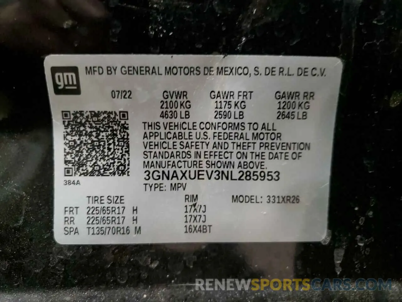 16 Photograph of a damaged car 3GNAXUEV3NL285953 CHEVROLET EQUINOX 2022