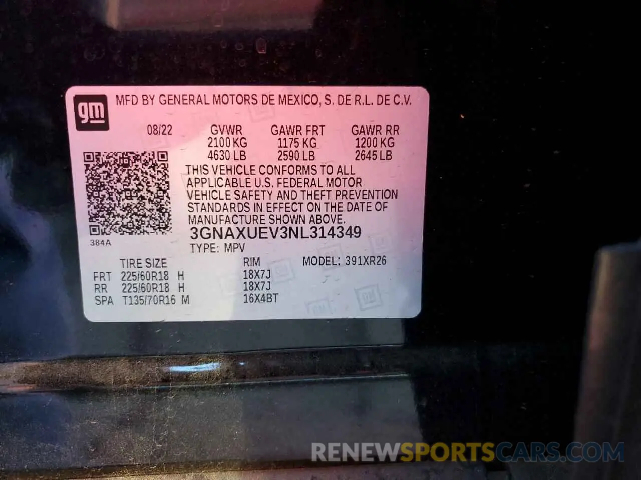 14 Photograph of a damaged car 3GNAXUEV3NL314349 CHEVROLET EQUINOX 2022
