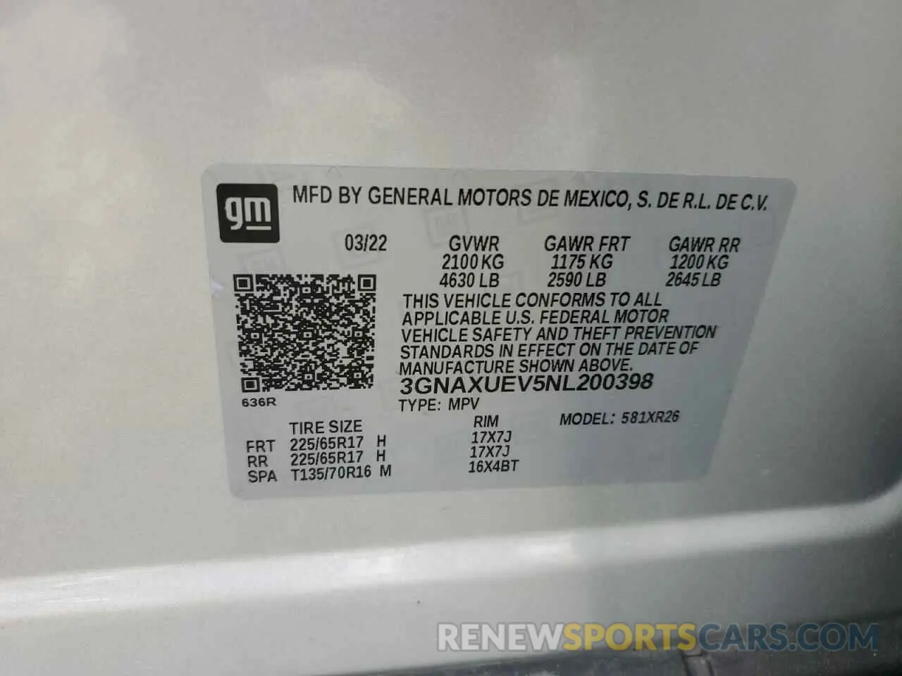 15 Photograph of a damaged car 3GNAXUEV5NL200398 CHEVROLET EQUINOX 2022