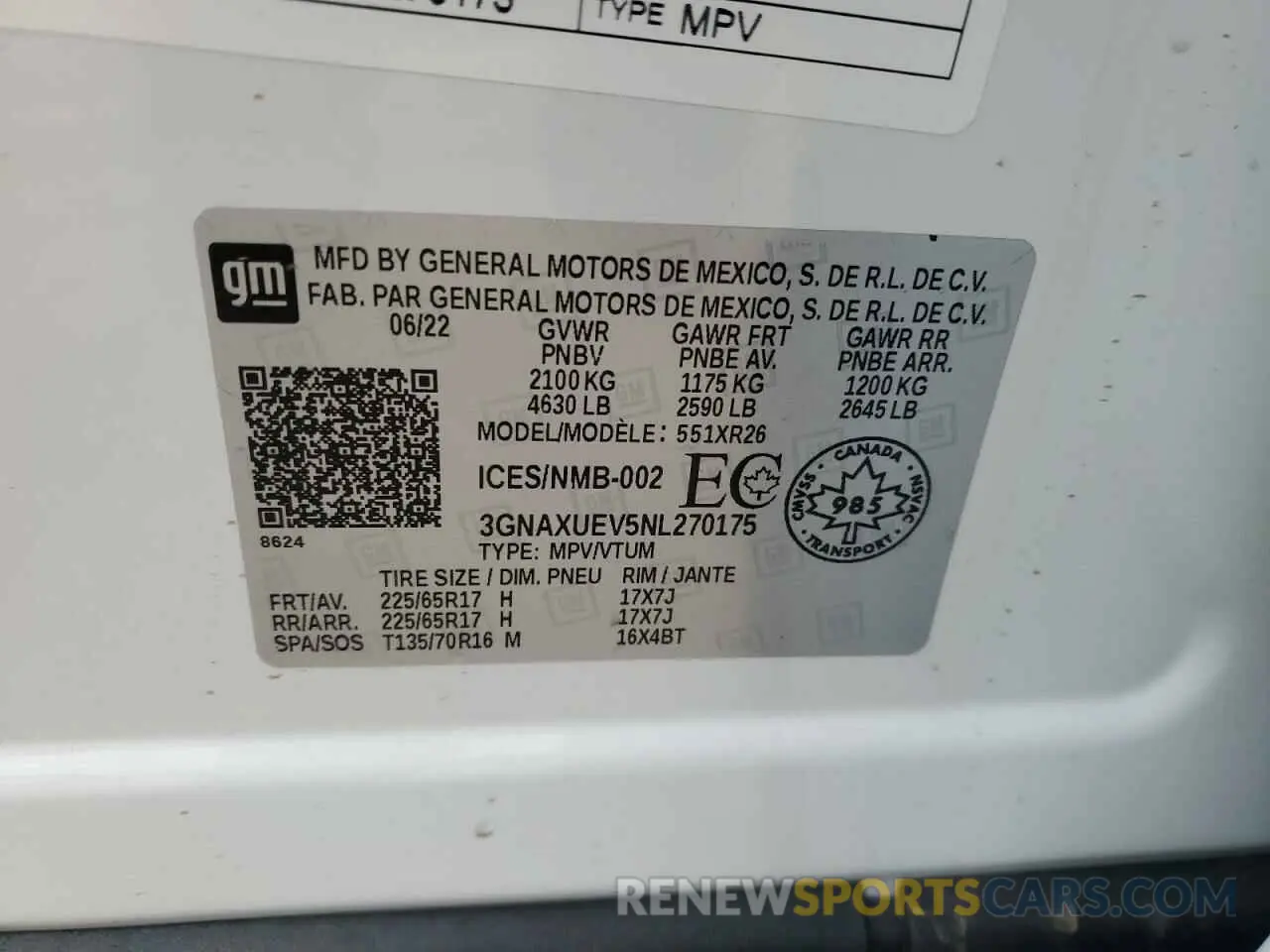 14 Photograph of a damaged car 3GNAXUEV5NL270175 CHEVROLET EQUINOX 2022