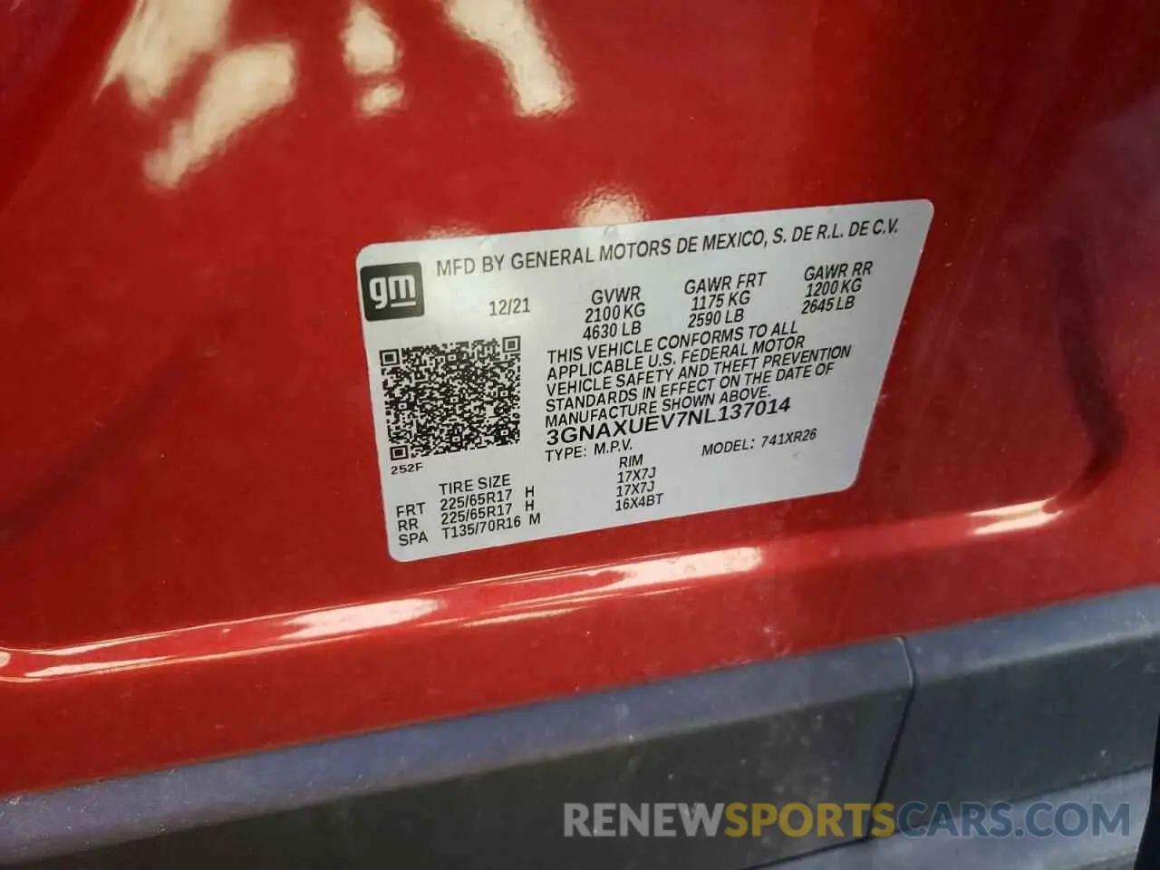 13 Photograph of a damaged car 3GNAXUEV7NL137014 CHEVROLET EQUINOX 2022