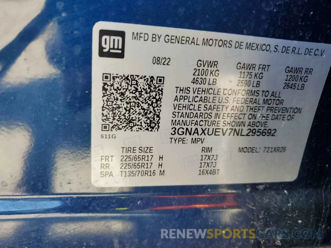 14 Photograph of a damaged car 3GNAXUEV7NL295692 CHEVROLET EQUINOX 2022