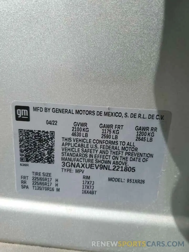 14 Photograph of a damaged car 3GNAXUEV9NL221805 CHEVROLET EQUINOX 2022