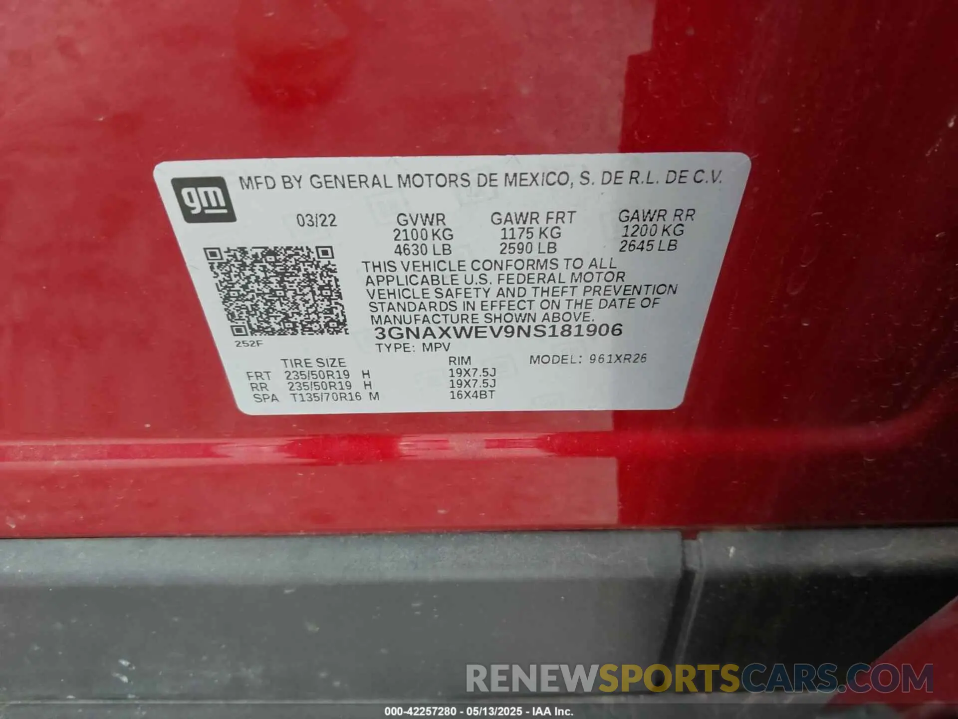 9 Photograph of a damaged car 3GNAXWEV9NS181906 CHEVROLET EQUINOX 2022