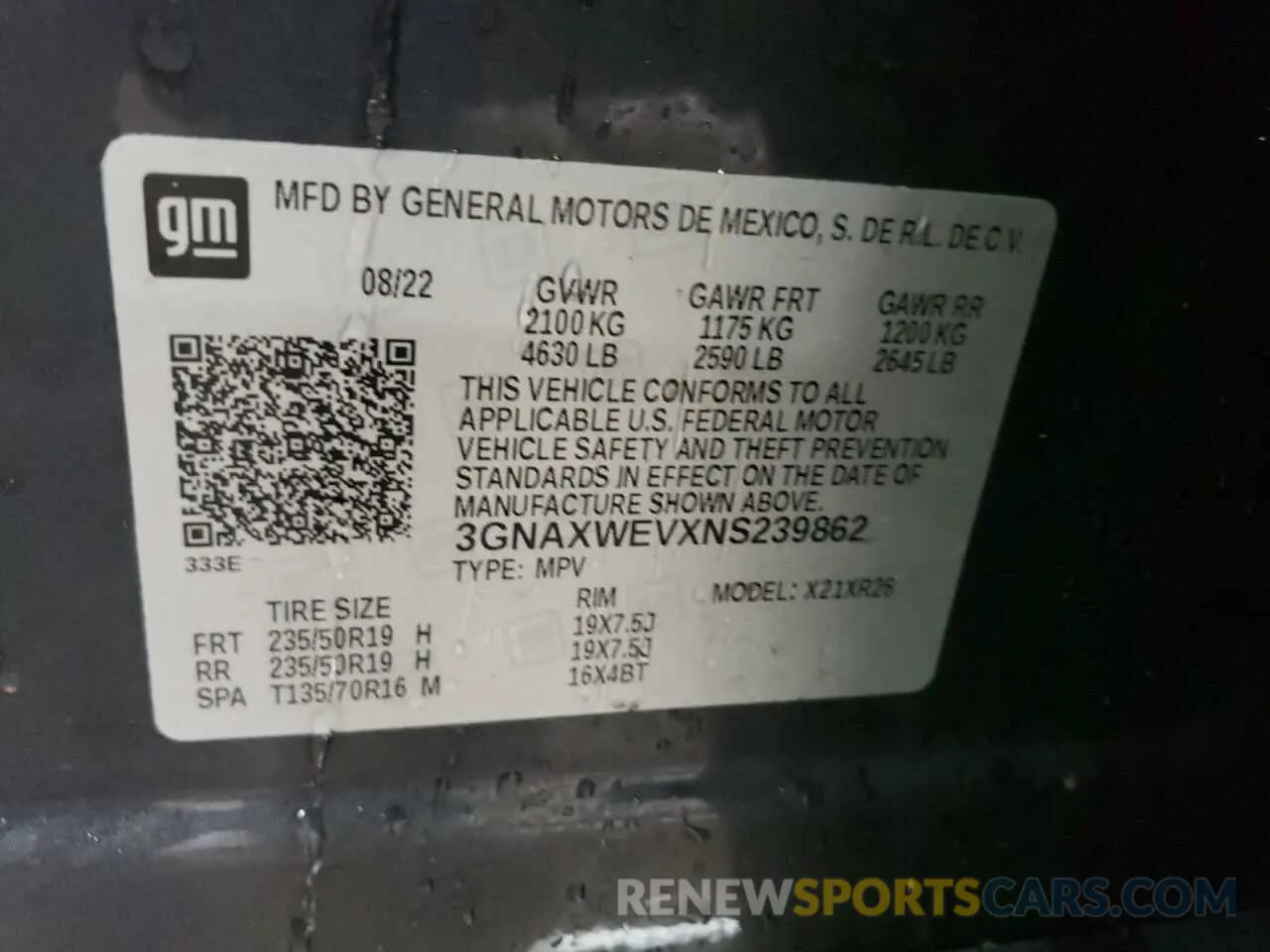 12 Photograph of a damaged car 3GNAXWEVXNS239862 CHEVROLET EQUINOX 2022
