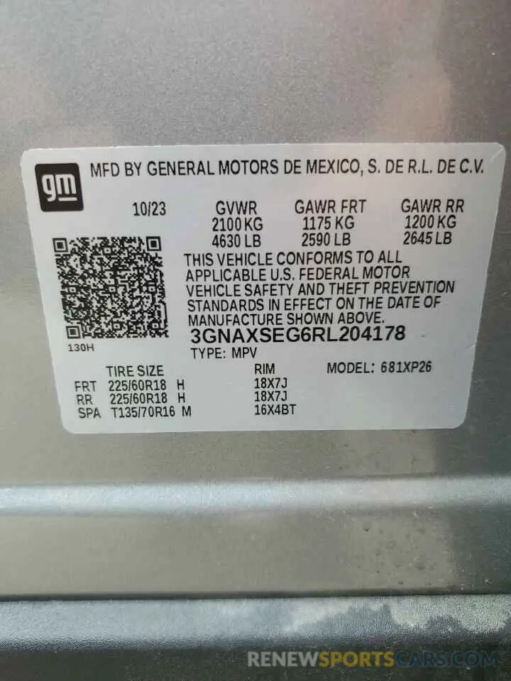 13 Photograph of a damaged car 3GNAXSEG6RL204178 CHEVROLET EQUINOX 2024