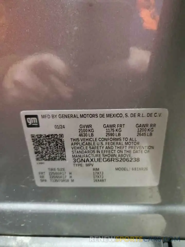 14 Photograph of a damaged car 3GNAXUEG6RS206238 CHEVROLET EQUINOX 2024