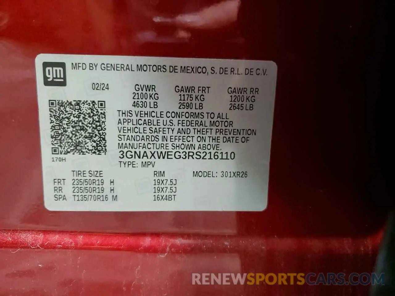 13 Photograph of a damaged car 3GNAXWEG3RS216110 CHEVROLET EQUINOX 2024