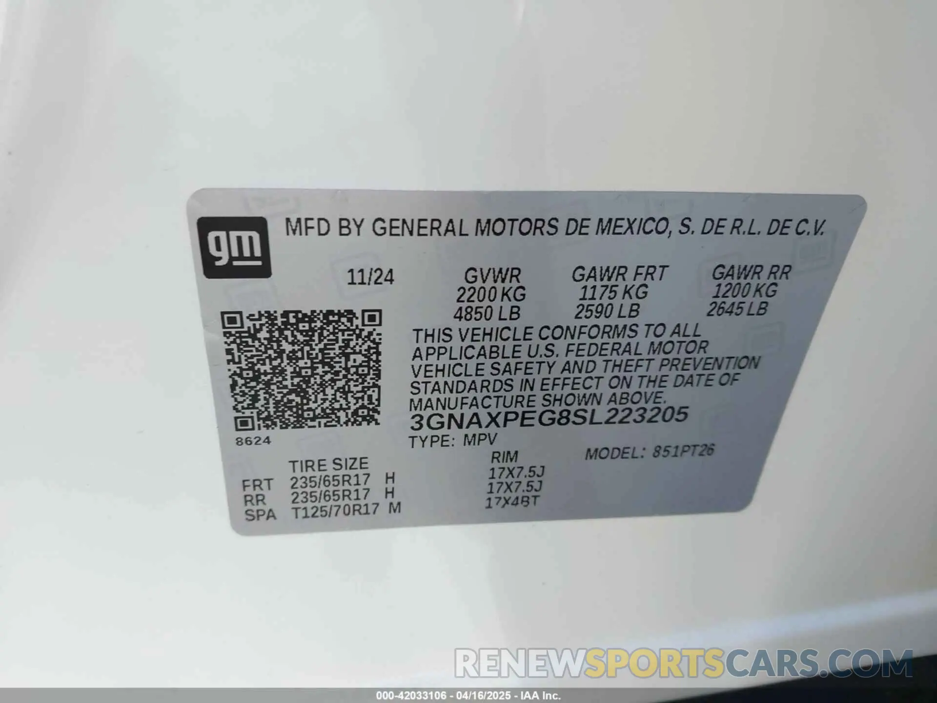 9 Photograph of a damaged car 3GNAXPEG8SL223205 CHEVROLET EQUINOX 2025