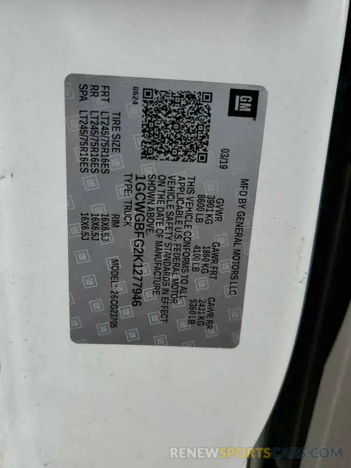 10 Photograph of a damaged car 1GCWGBFG2K1277946 CHEVROLET EXPRESS 2019