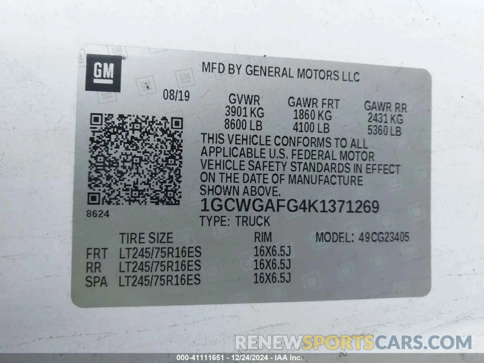 9 Photograph of a damaged car 1GCWGAFG4K1371269 CHEVROLET EXPRESS 2500 2019