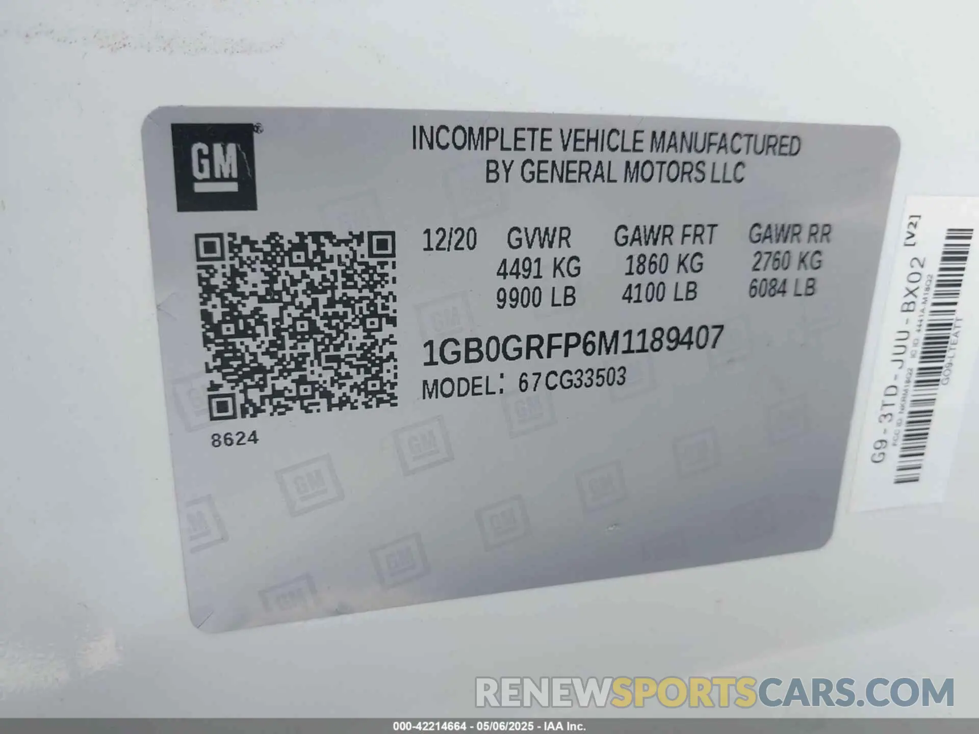 8 Photograph of a damaged car 1GB0GRFP6M1189407 CHEVROLET EXPRESS CUTAWAY 2021