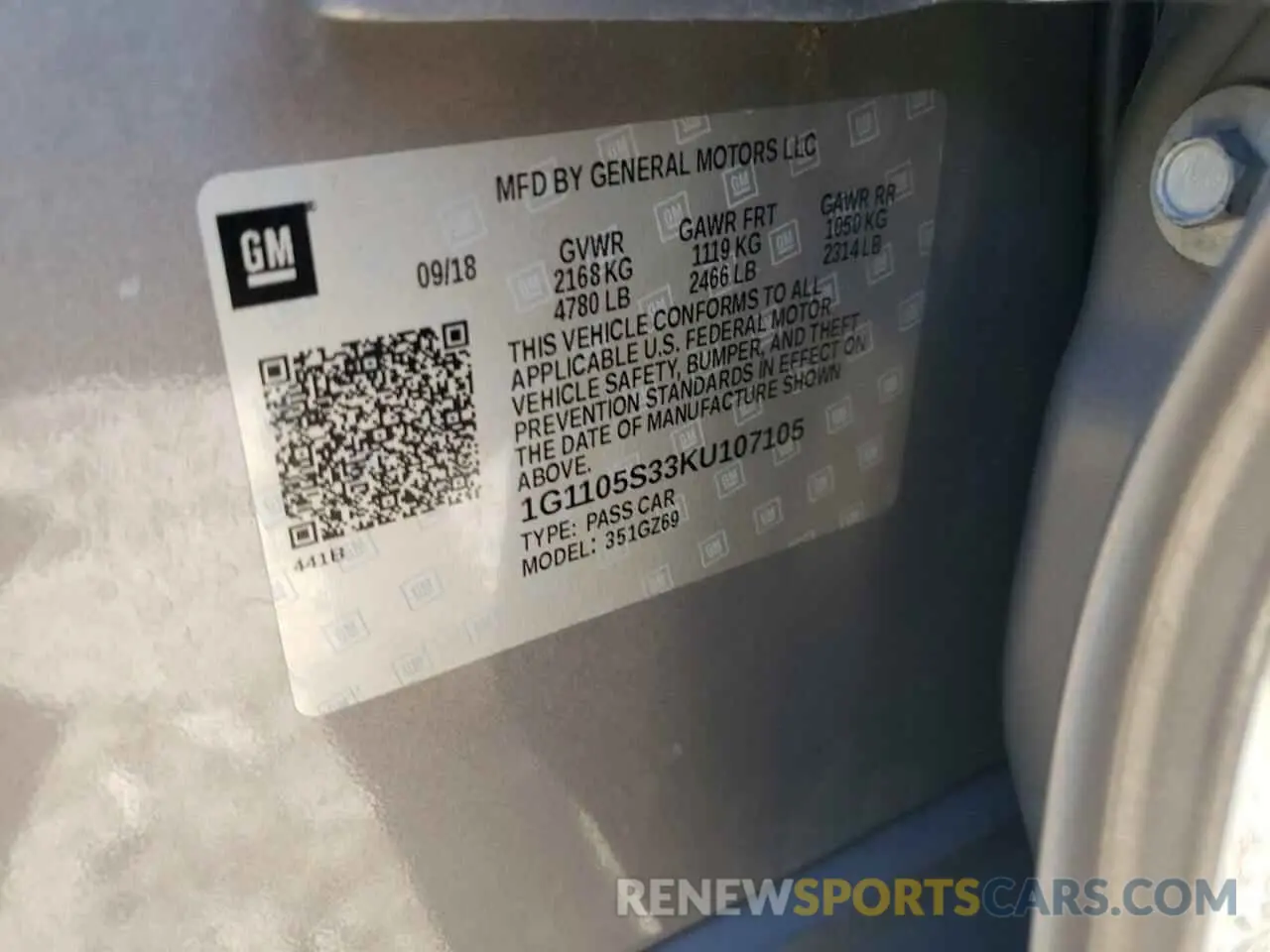 15 Photograph of a damaged car 1G1105S33KU107105 CHEVROLET IMPALA 2019
