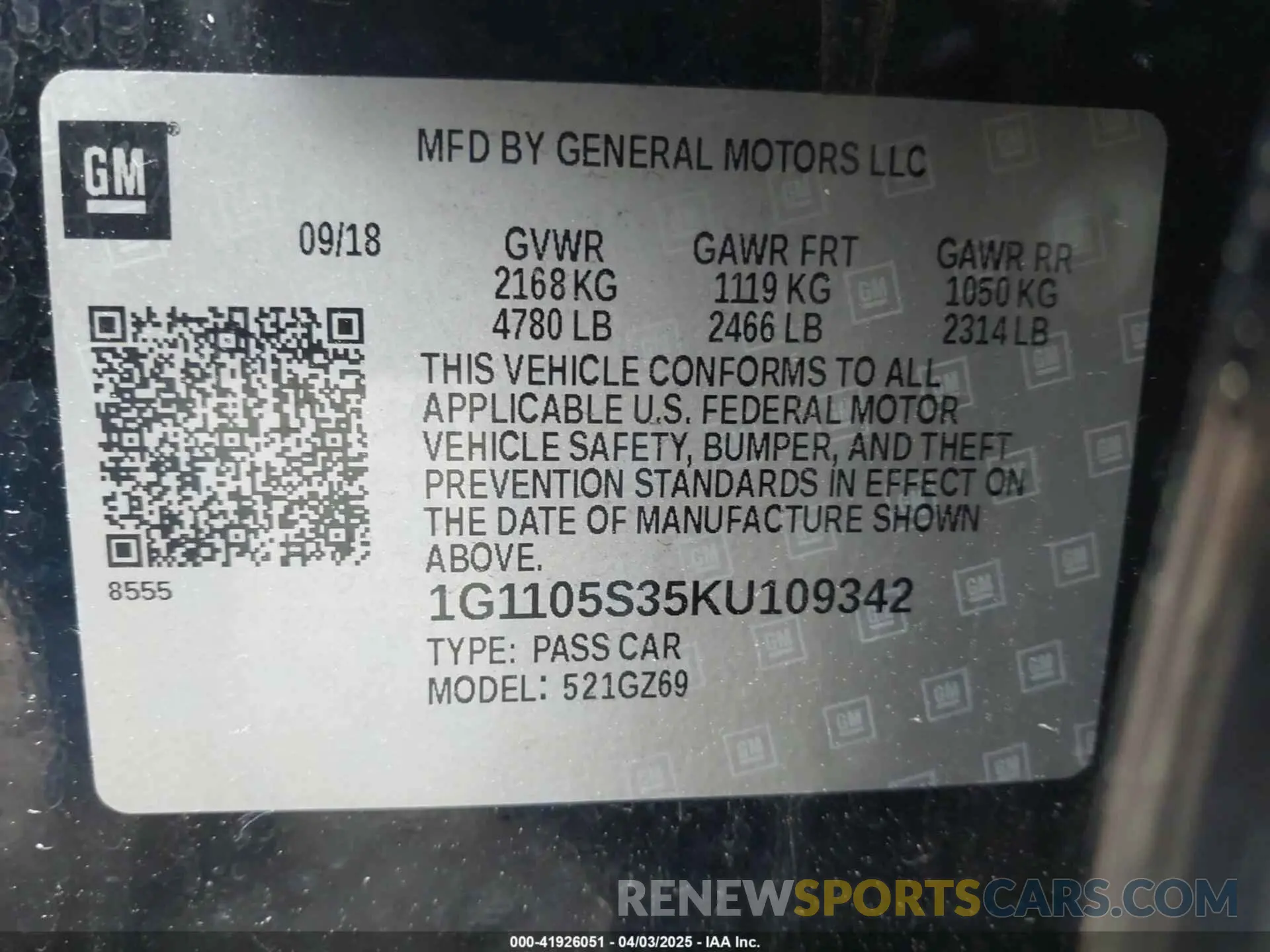 9 Photograph of a damaged car 1G1105S35KU109342 CHEVROLET IMPALA 2019