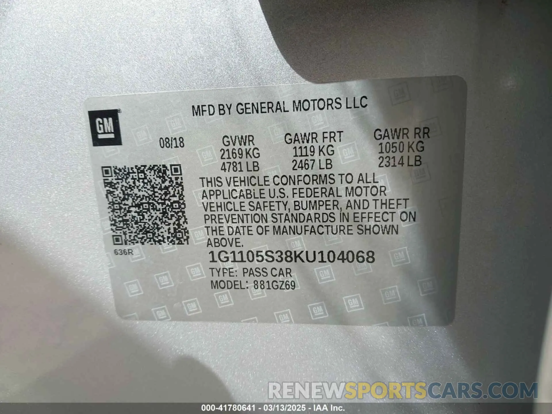 9 Photograph of a damaged car 1G1105S38KU104068 CHEVROLET IMPALA 2019