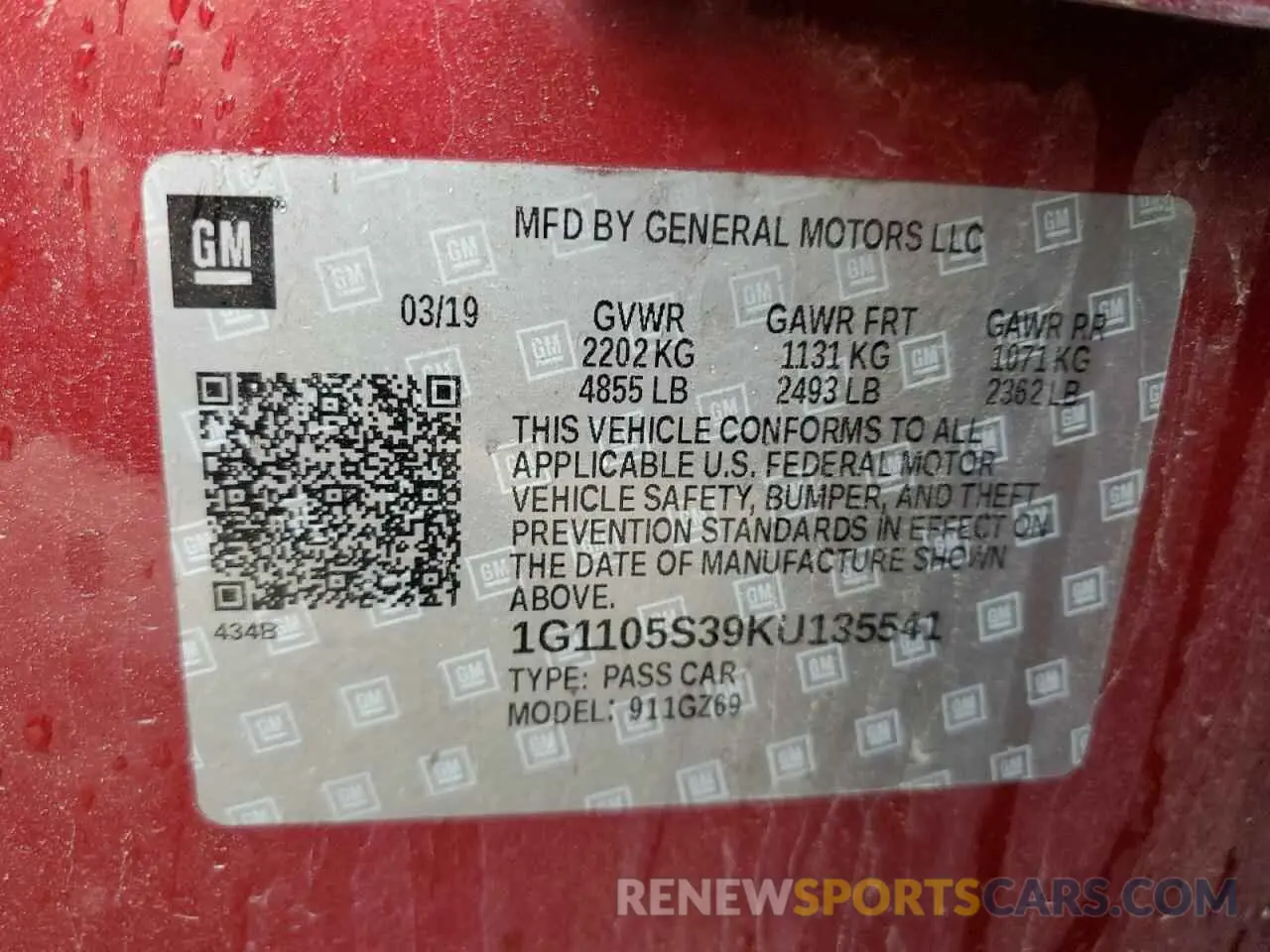 14 Photograph of a damaged car 1G1105S39KU135541 CHEVROLET IMPALA 2019