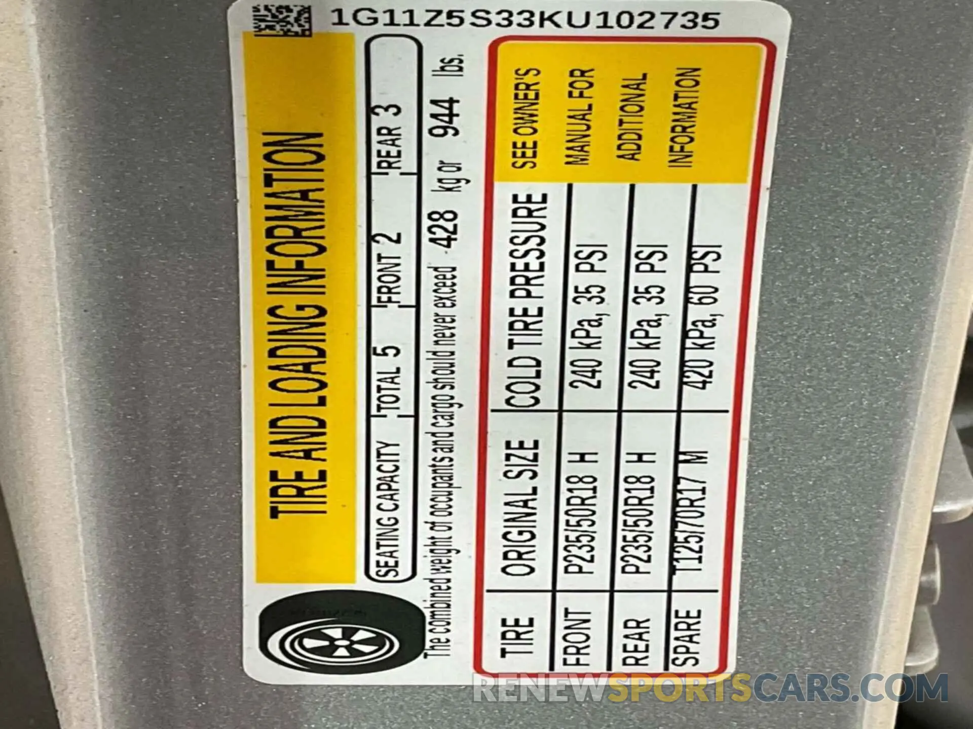 27 Photograph of a damaged car 1G11Z5S33KU102735 CHEVROLET IMPALA 2019