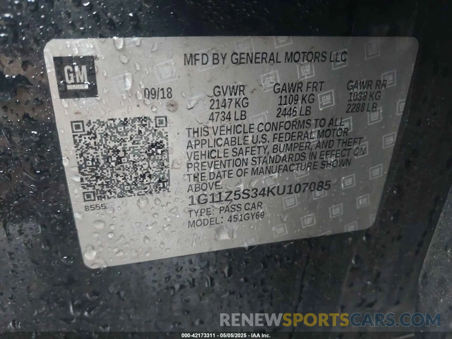 9 Photograph of a damaged car 1G11Z5S34KU107085 CHEVROLET IMPALA 2019