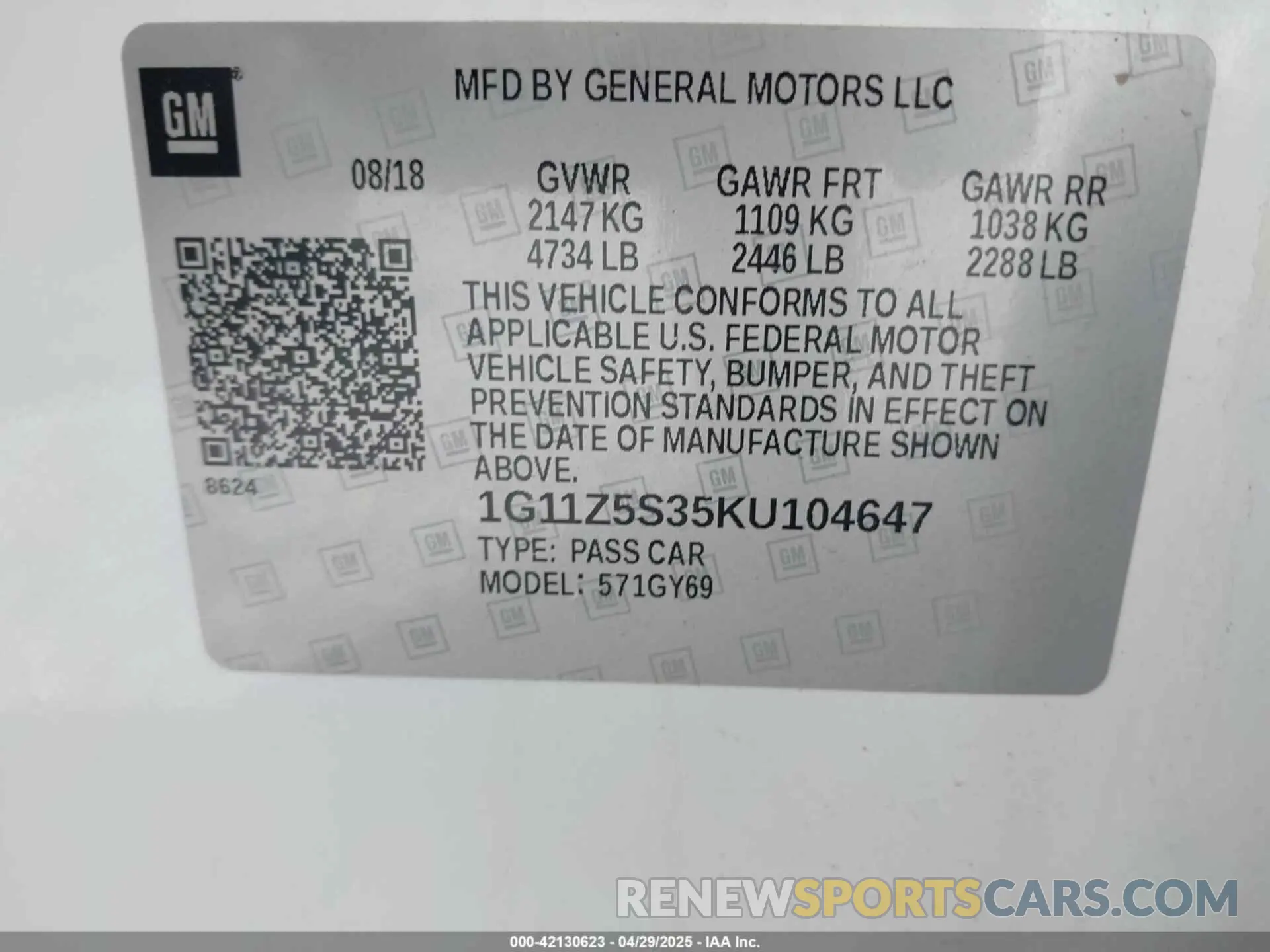 9 Photograph of a damaged car 1G11Z5S35KU104647 CHEVROLET IMPALA 2019