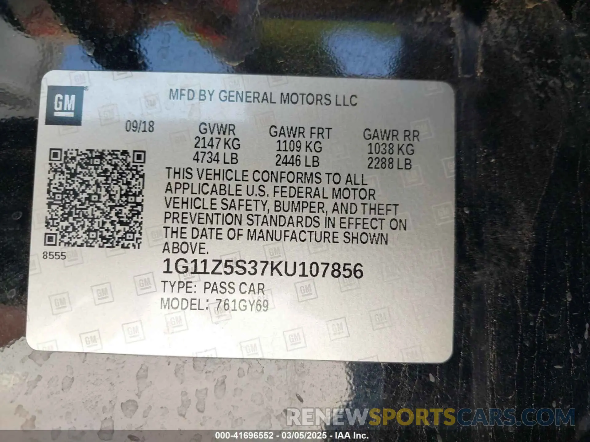 9 Photograph of a damaged car 1G11Z5S37KU107856 CHEVROLET IMPALA 2019