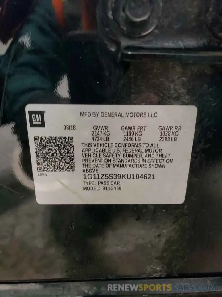 12 Photograph of a damaged car 1G11Z5S39KU104621 CHEVROLET IMPALA 2019
