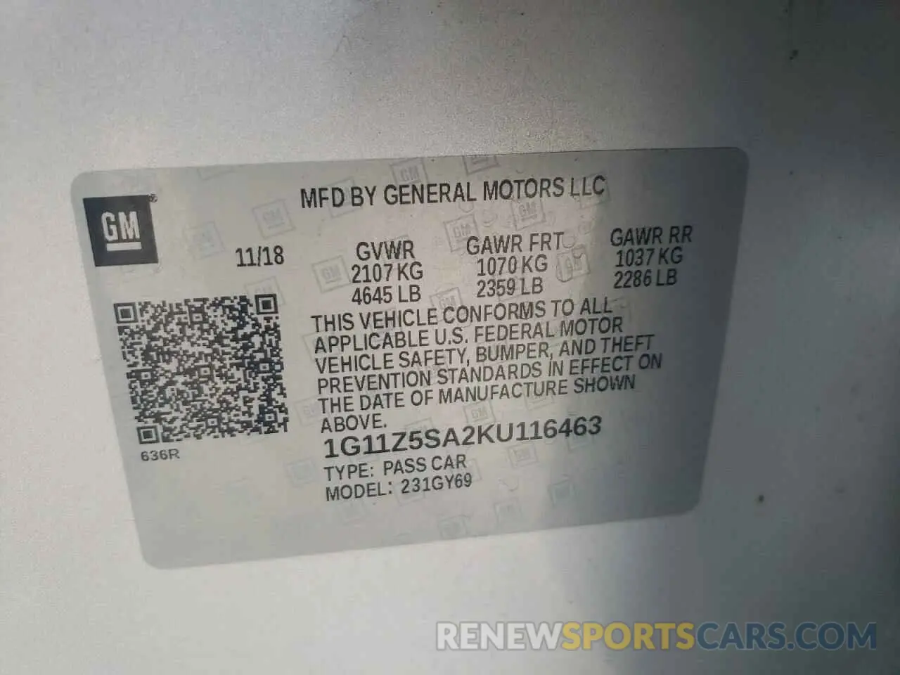 15 Photograph of a damaged car 1G11Z5SA2KU116463 CHEVROLET IMPALA 2019