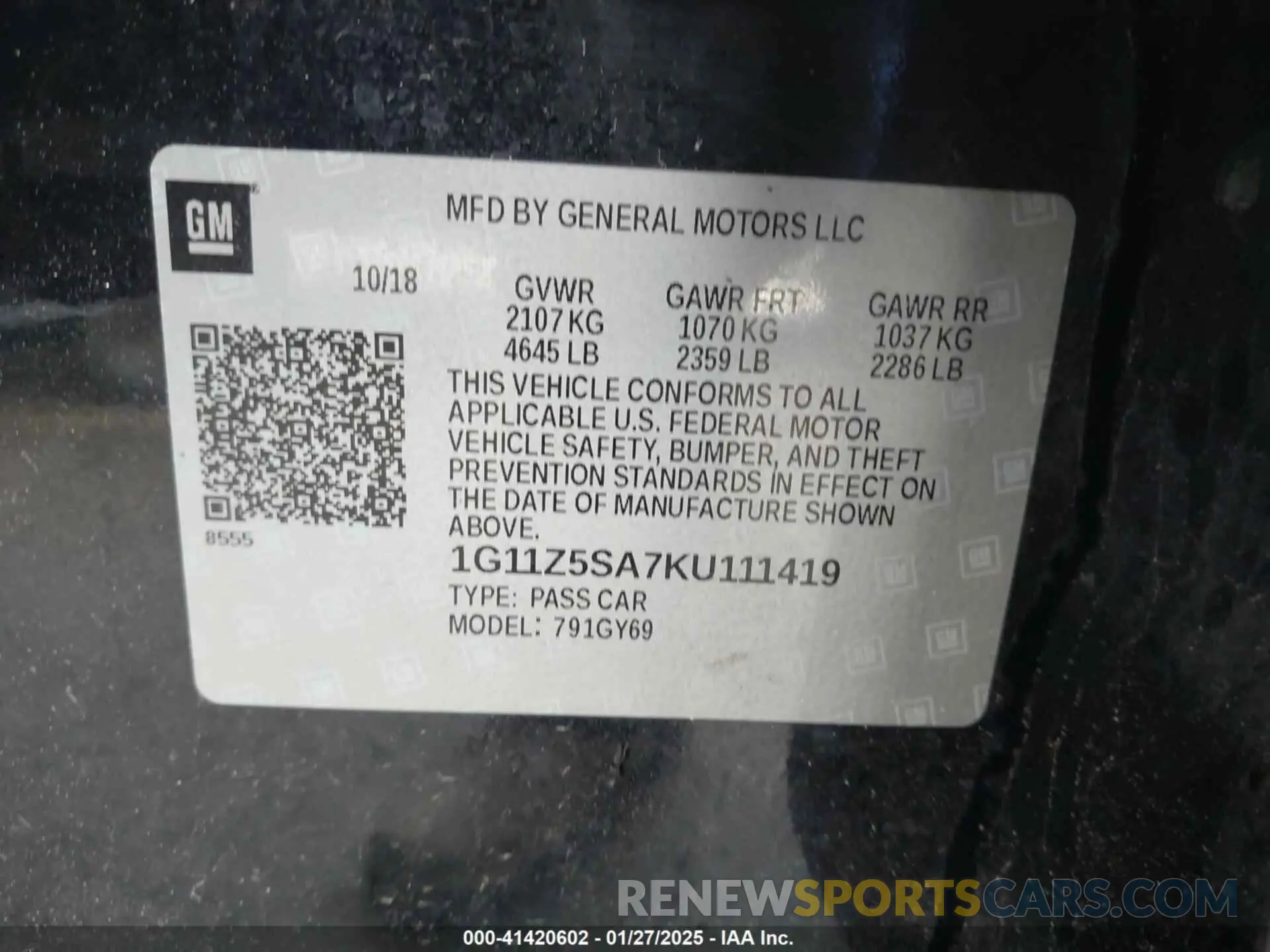9 Photograph of a damaged car 1G11Z5SA7KU111419 CHEVROLET IMPALA 2019