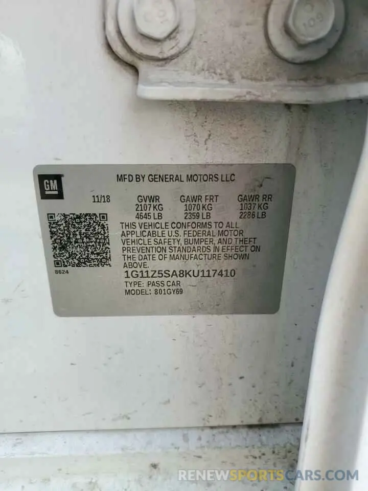 13 Photograph of a damaged car 1G11Z5SA8KU117410 CHEVROLET IMPALA 2019
