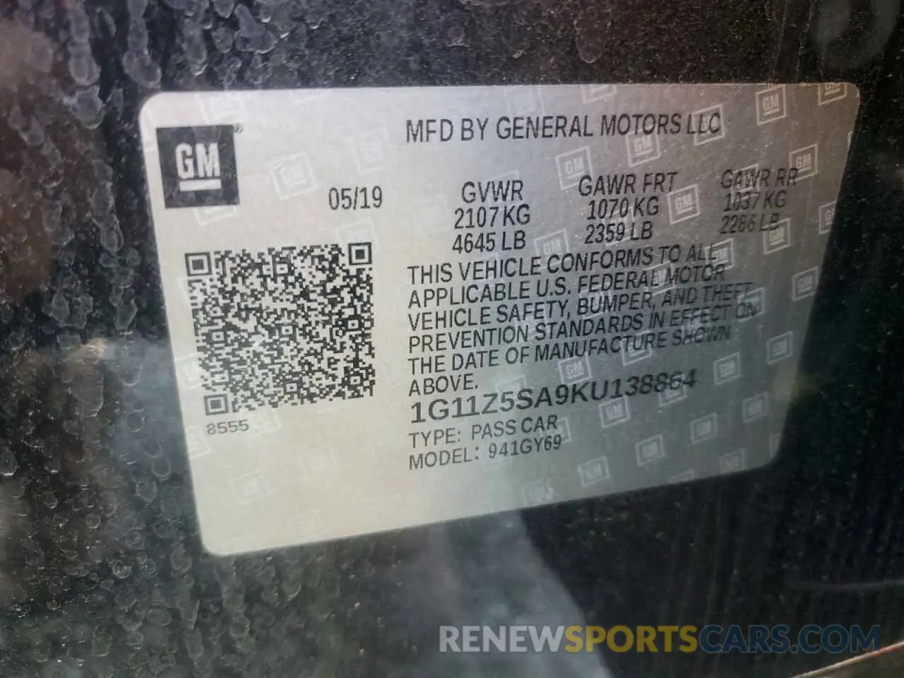 12 Photograph of a damaged car 1G11Z5SA9KU138864 CHEVROLET IMPALA 2019