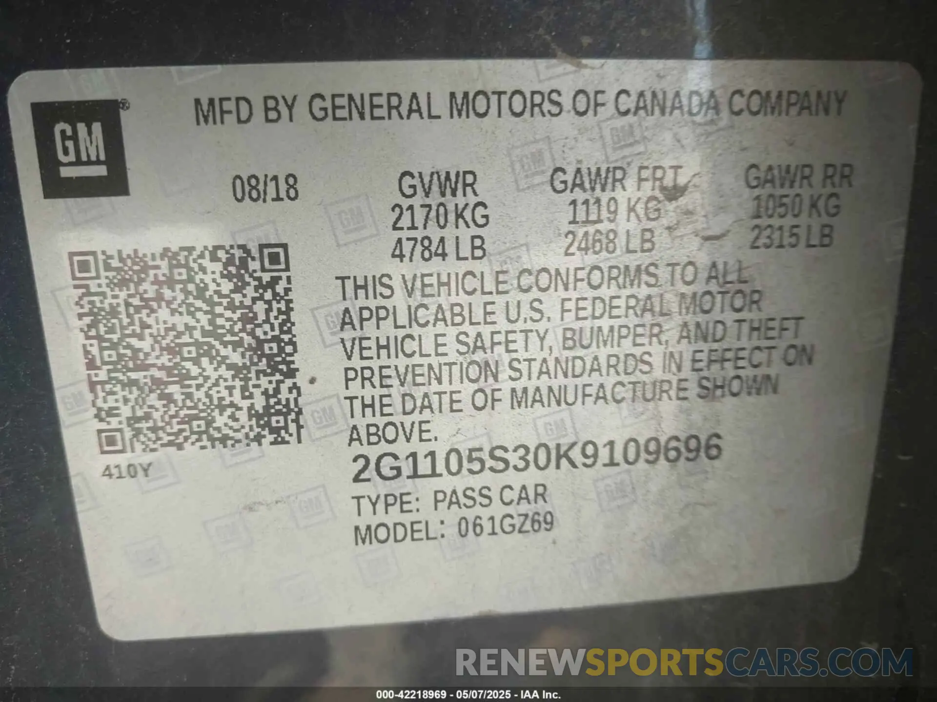 9 Photograph of a damaged car 2G1105S30K9109696 CHEVROLET IMPALA 2019