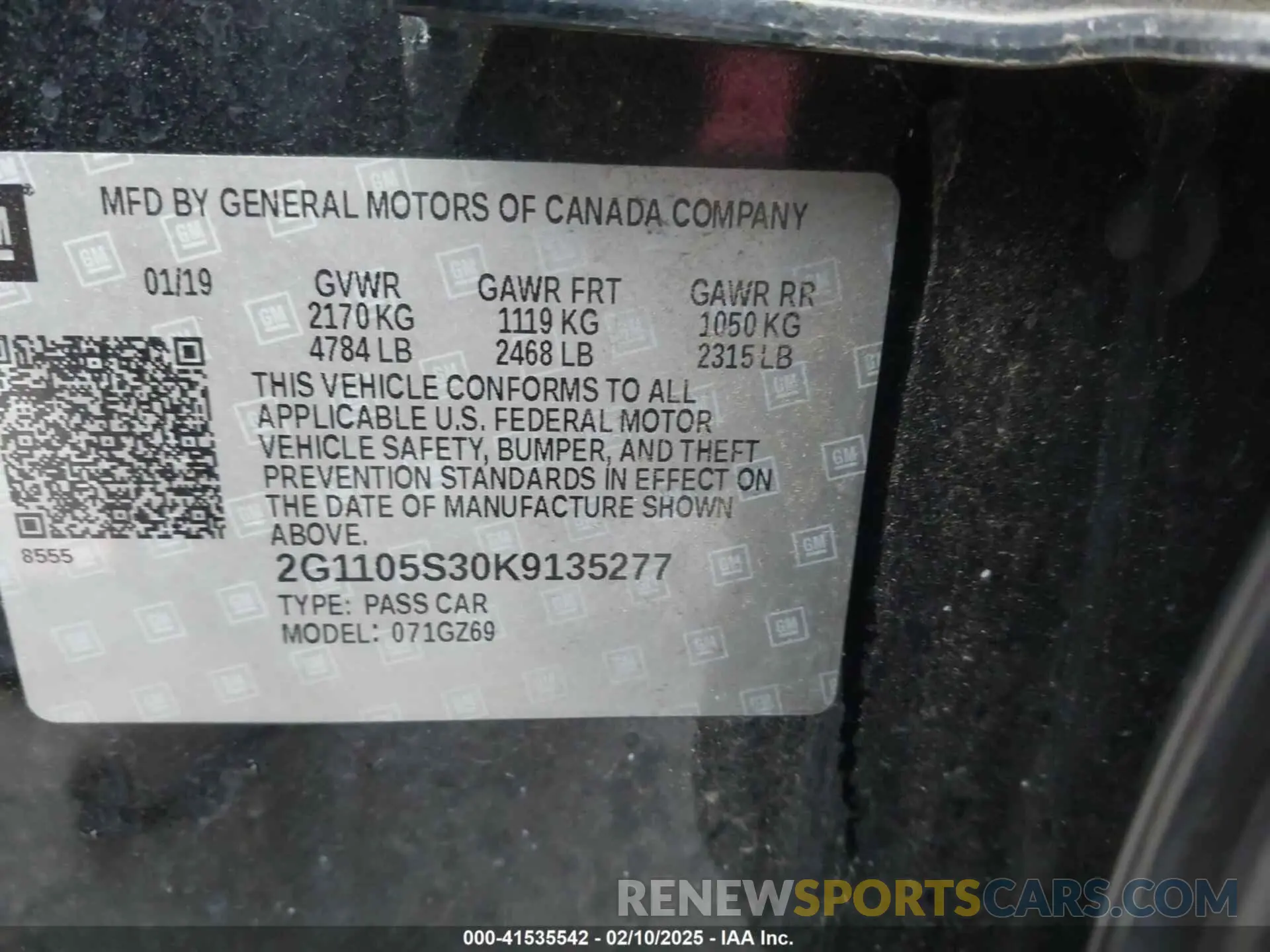 9 Photograph of a damaged car 2G1105S30K9135277 CHEVROLET IMPALA 2019