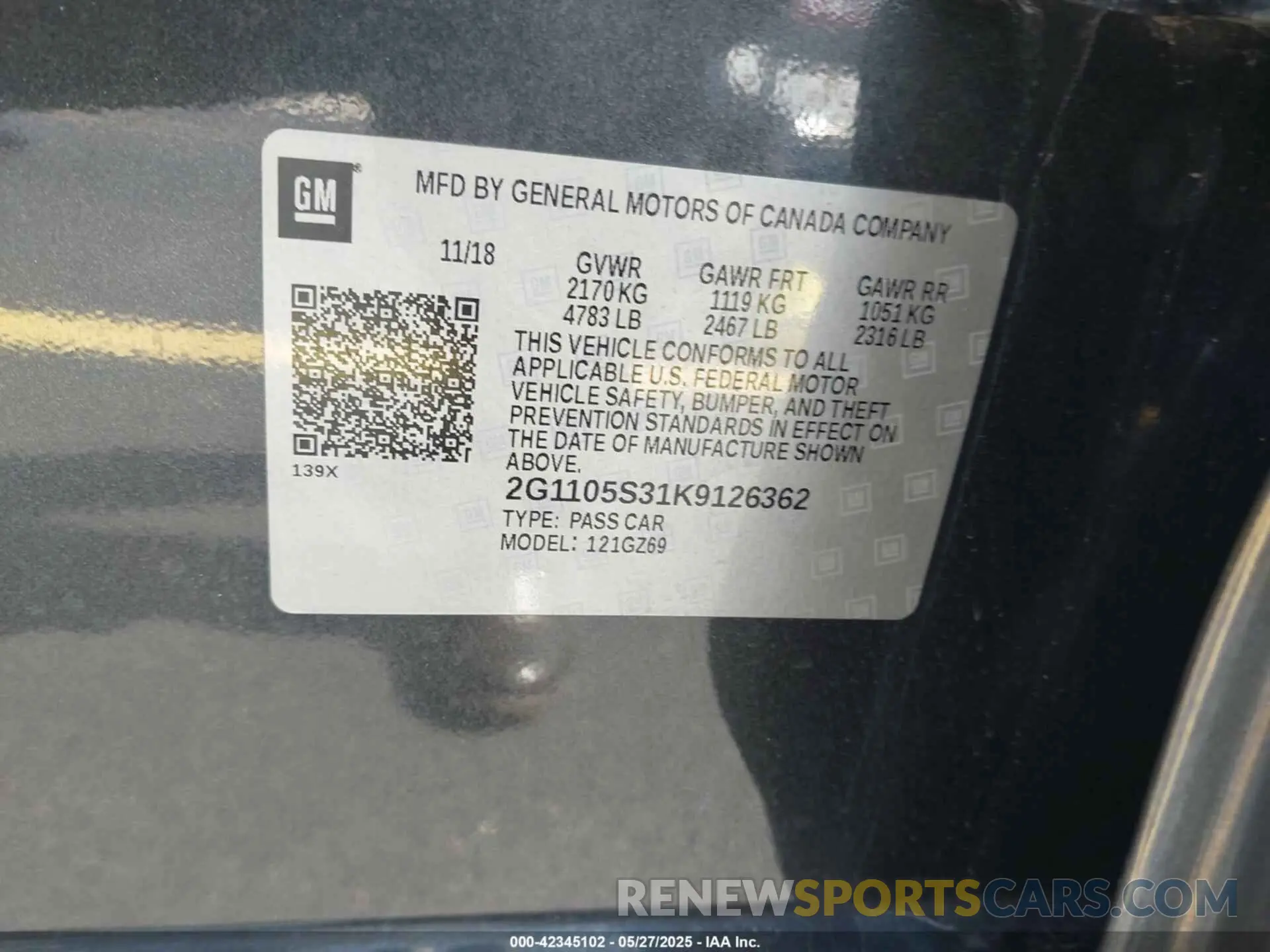 9 Photograph of a damaged car 2G1105S31K9126362 CHEVROLET IMPALA 2019
