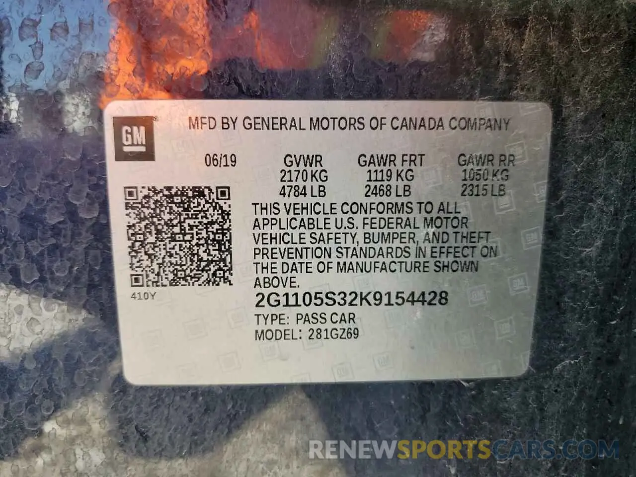 14 Photograph of a damaged car 2G1105S32K9154428 CHEVROLET IMPALA 2019