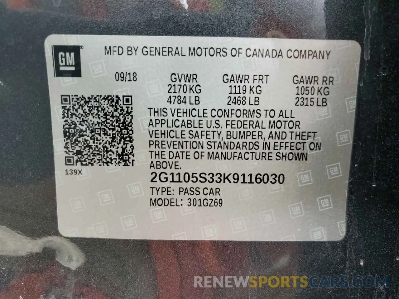 12 Photograph of a damaged car 2G1105S33K9116030 CHEVROLET IMPALA 2019