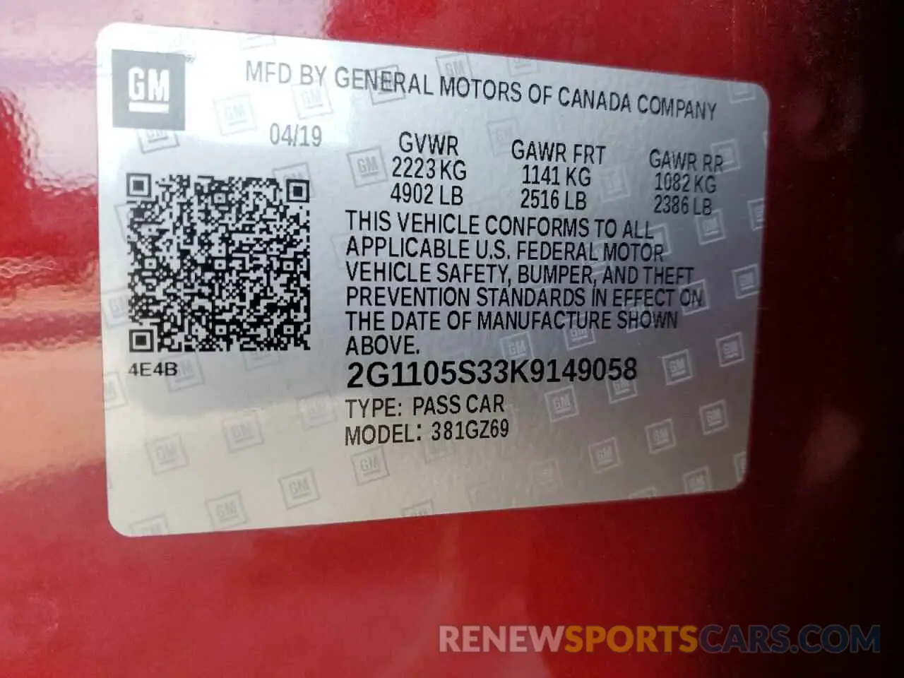 13 Photograph of a damaged car 2G1105S33K9149058 CHEVROLET IMPALA 2019