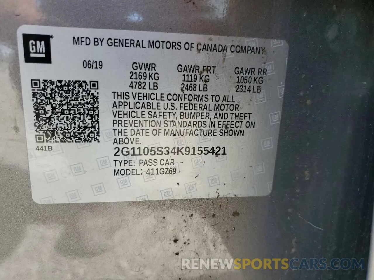 12 Photograph of a damaged car 2G1105S34K9155421 CHEVROLET IMPALA 2019