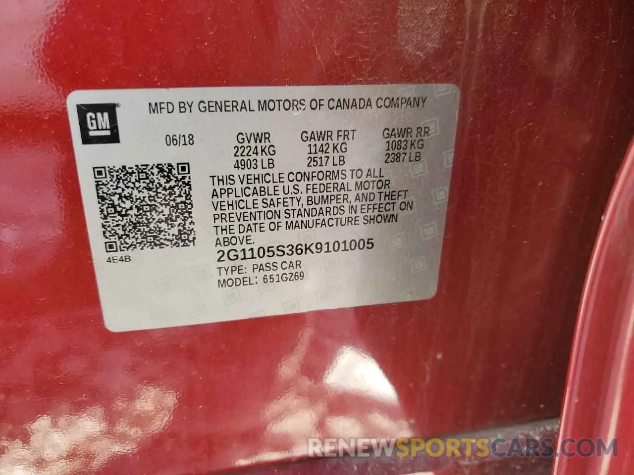 12 Photograph of a damaged car 2G1105S36K9101005 CHEVROLET IMPALA 2019