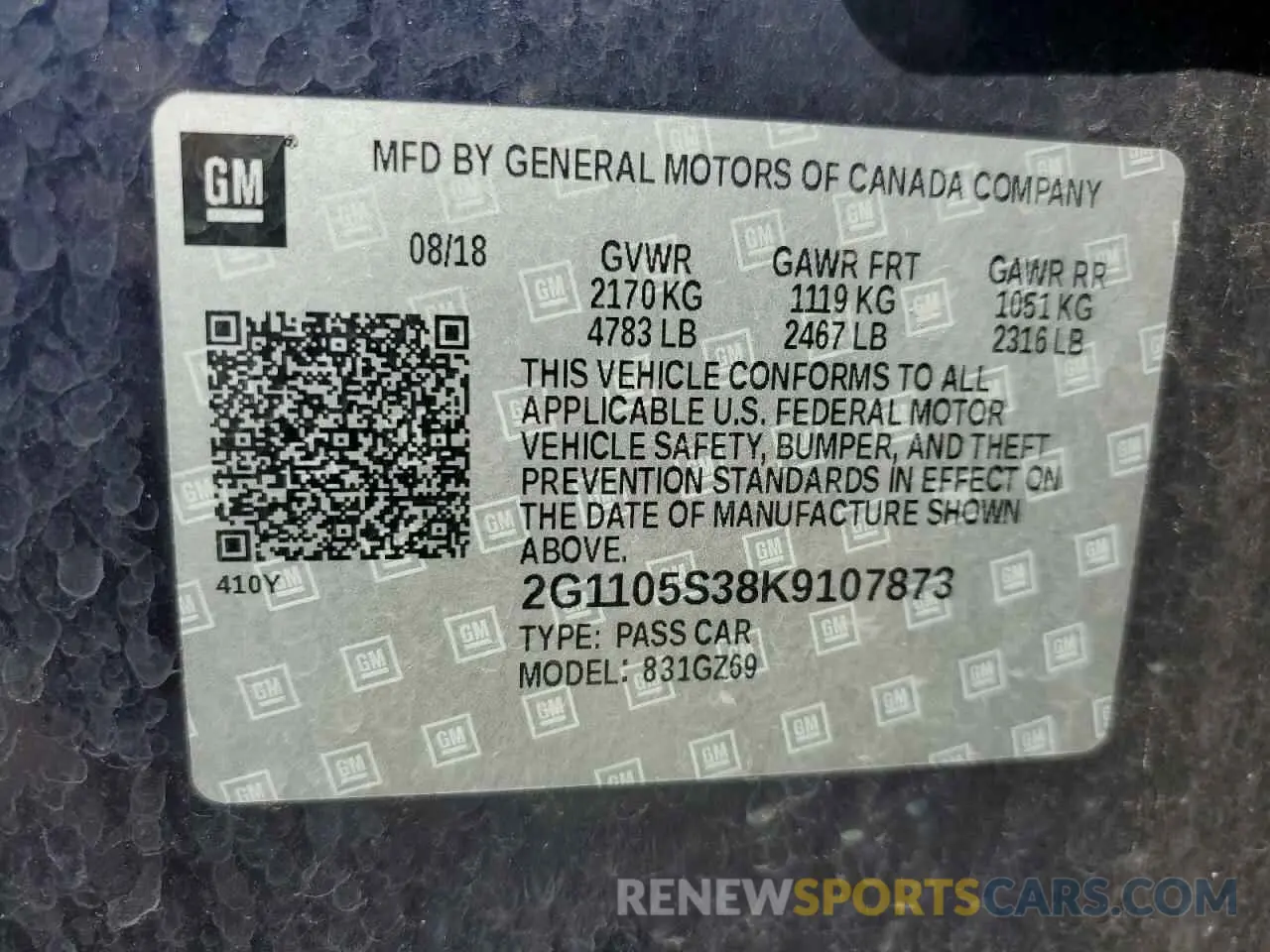 13 Photograph of a damaged car 2G1105S38K9107873 CHEVROLET IMPALA 2019