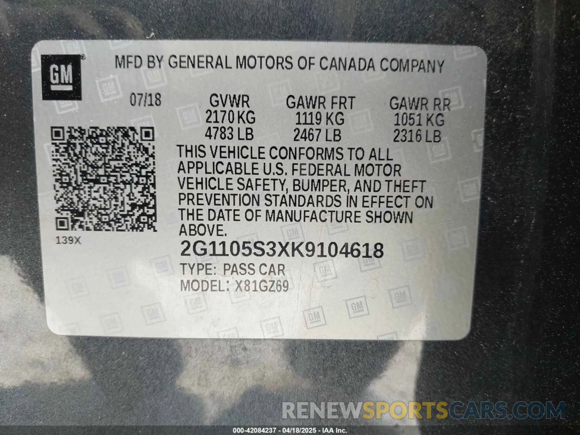 9 Photograph of a damaged car 2G1105S3XK9104618 CHEVROLET IMPALA 2019