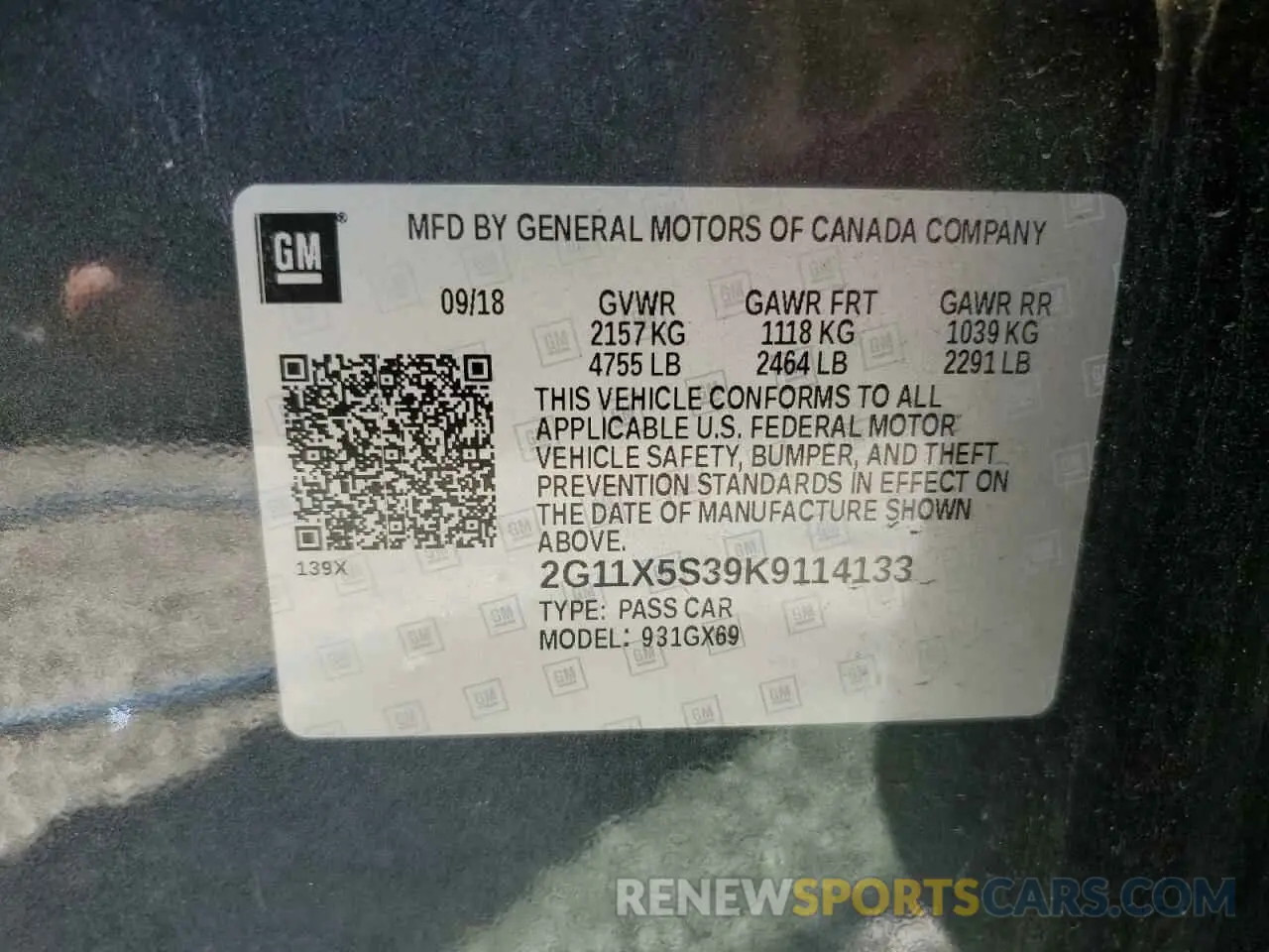 12 Photograph of a damaged car 2G11X5S39K9114133 CHEVROLET IMPALA 2019