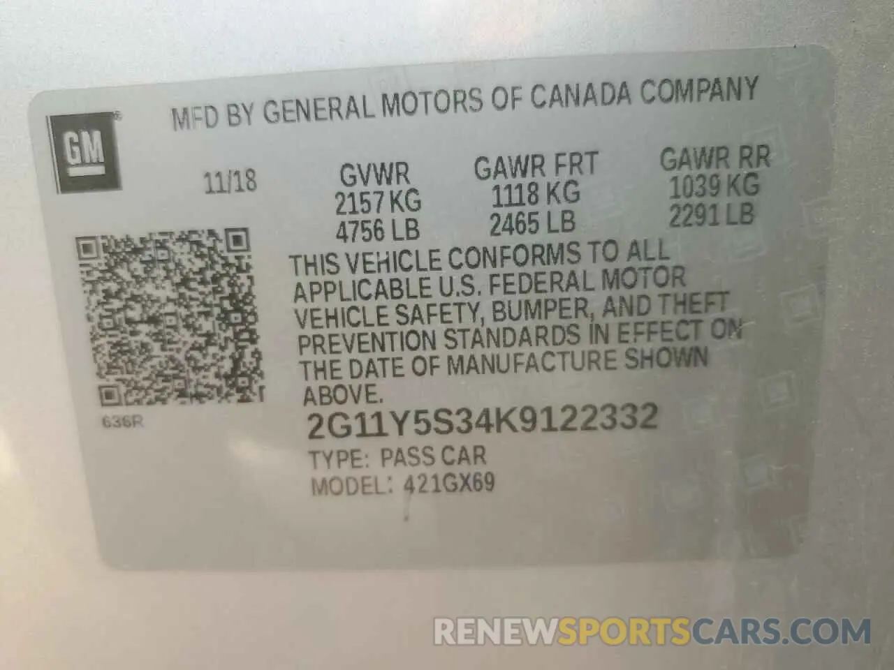 13 Photograph of a damaged car 2G11Y5S34K9122332 CHEVROLET IMPALA 2019