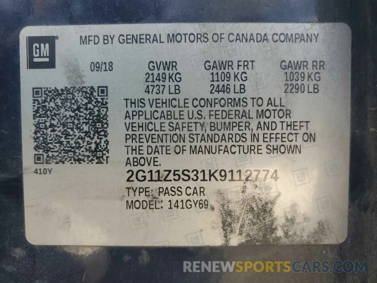 13 Photograph of a damaged car 2G11Z5S31K9112774 CHEVROLET IMPALA 2019