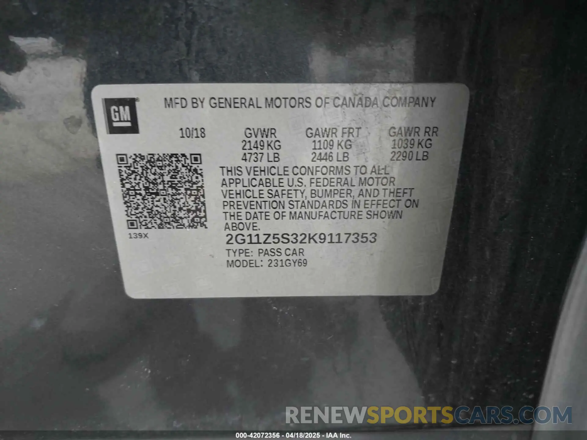 9 Photograph of a damaged car 2G11Z5S32K9117353 CHEVROLET IMPALA 2019