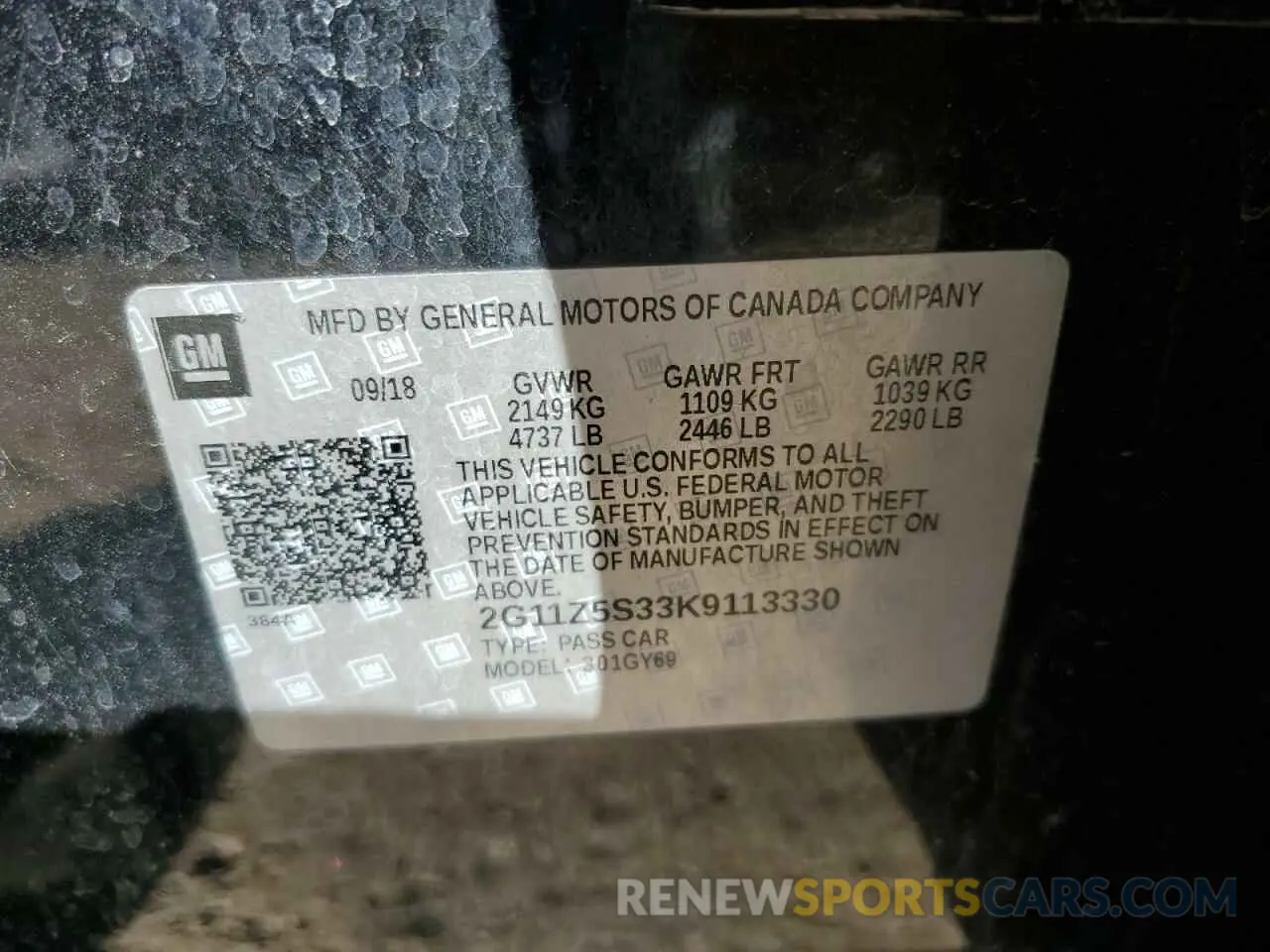 13 Photograph of a damaged car 2G11Z5S33K9113330 CHEVROLET IMPALA 2019