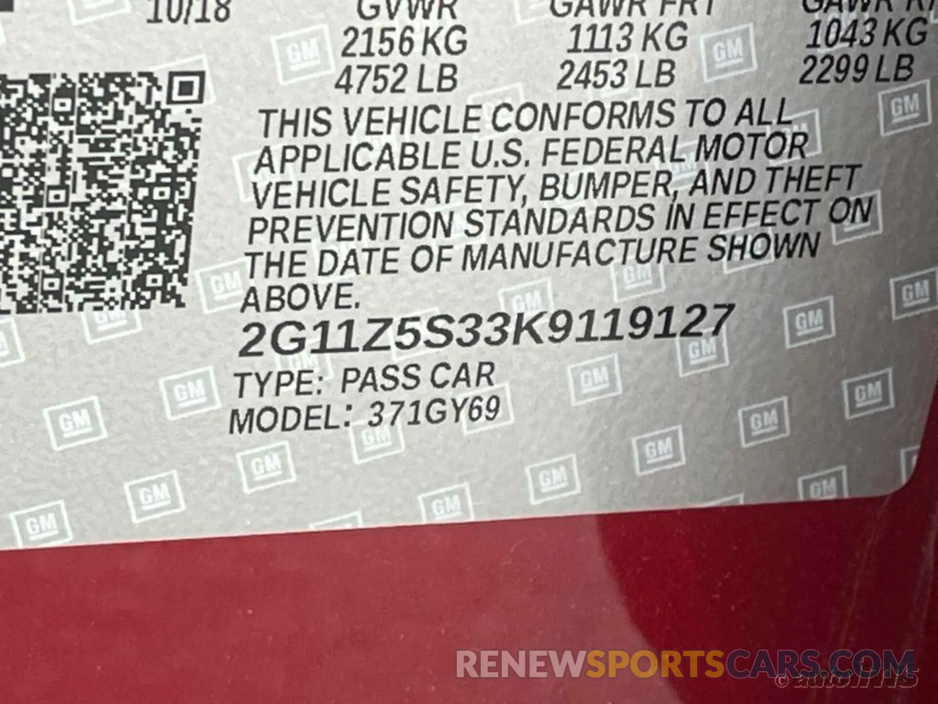 18 Photograph of a damaged car 2G11Z5S33K9119127 CHEVROLET IMPALA 2019