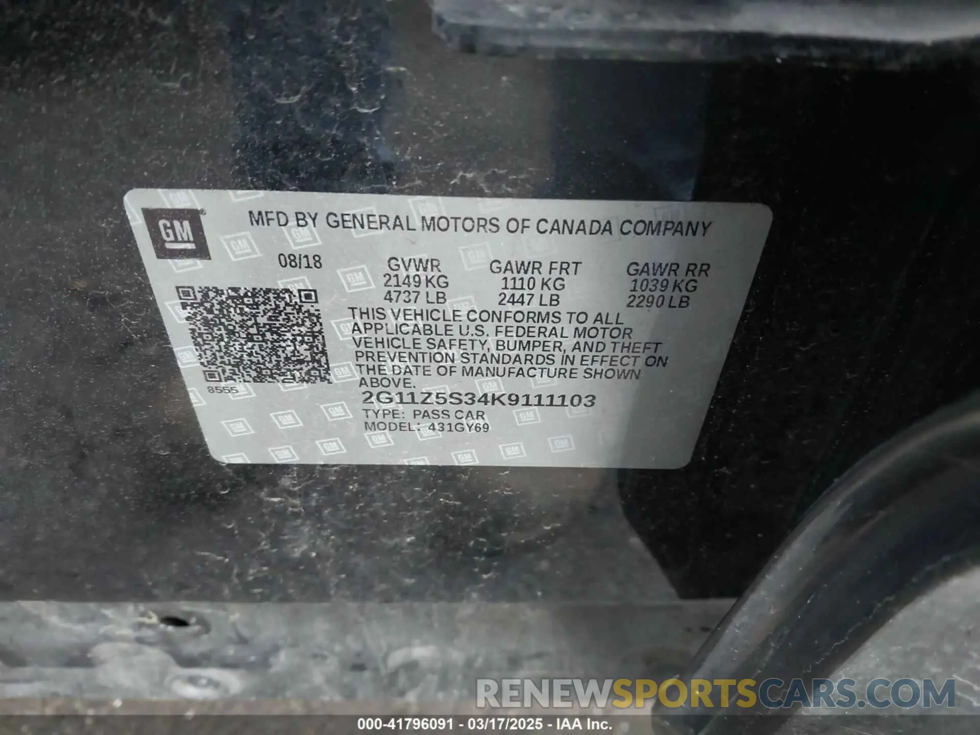 9 Photograph of a damaged car 2G11Z5S34K9111103 CHEVROLET IMPALA 2019