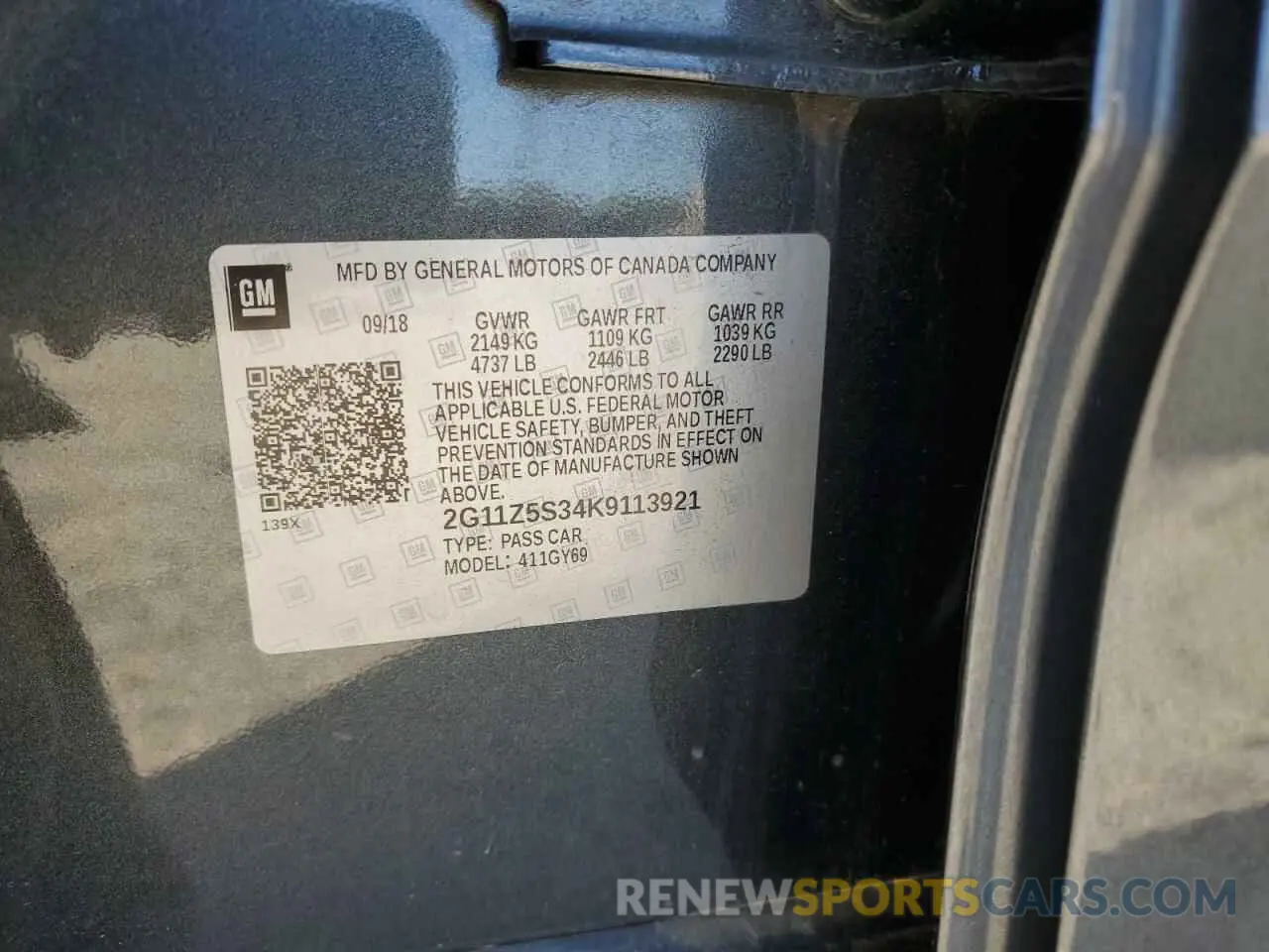 12 Photograph of a damaged car 2G11Z5S34K9113921 CHEVROLET IMPALA 2019