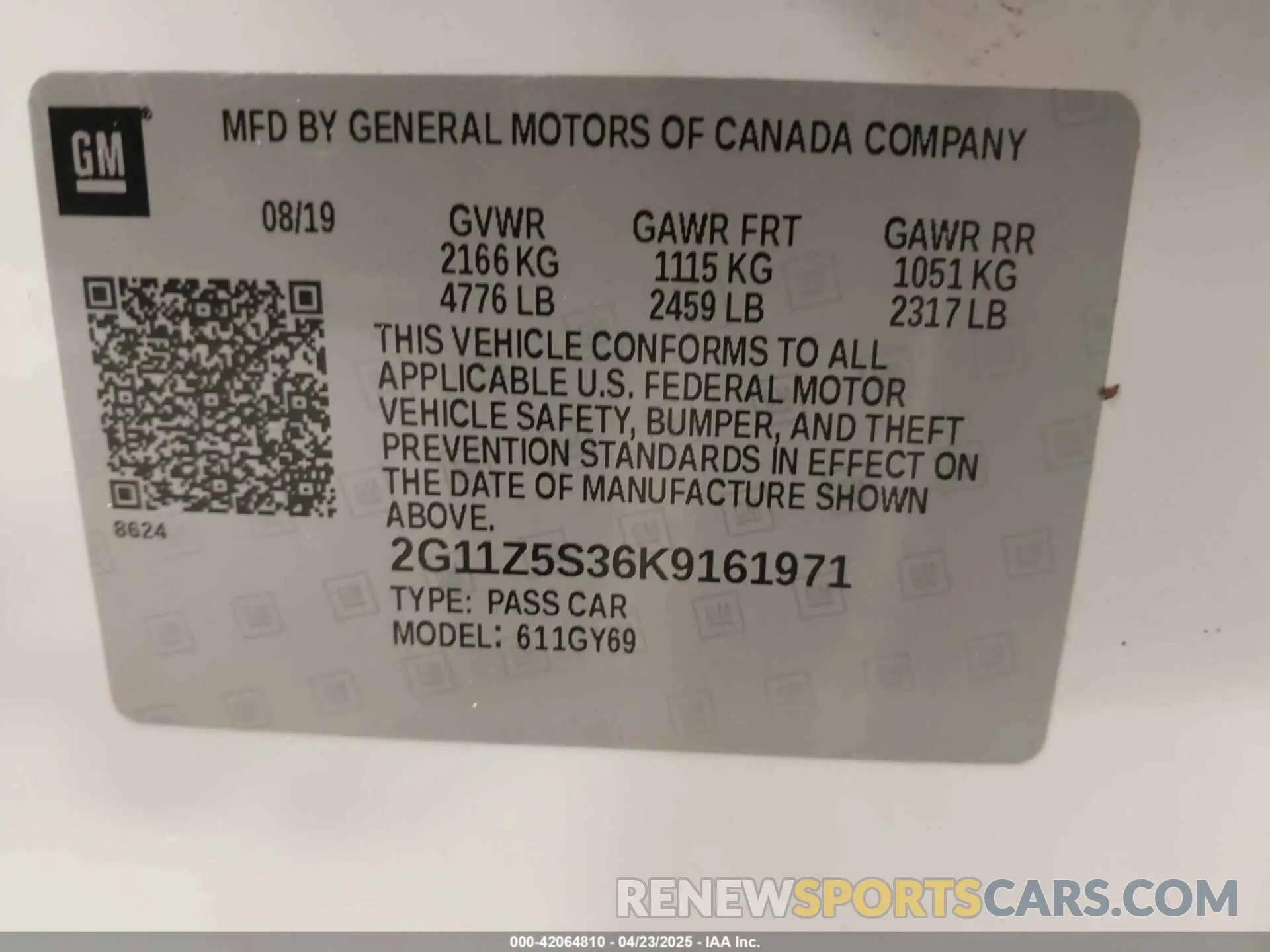 9 Photograph of a damaged car 2G11Z5S36K9161971 CHEVROLET IMPALA 2019