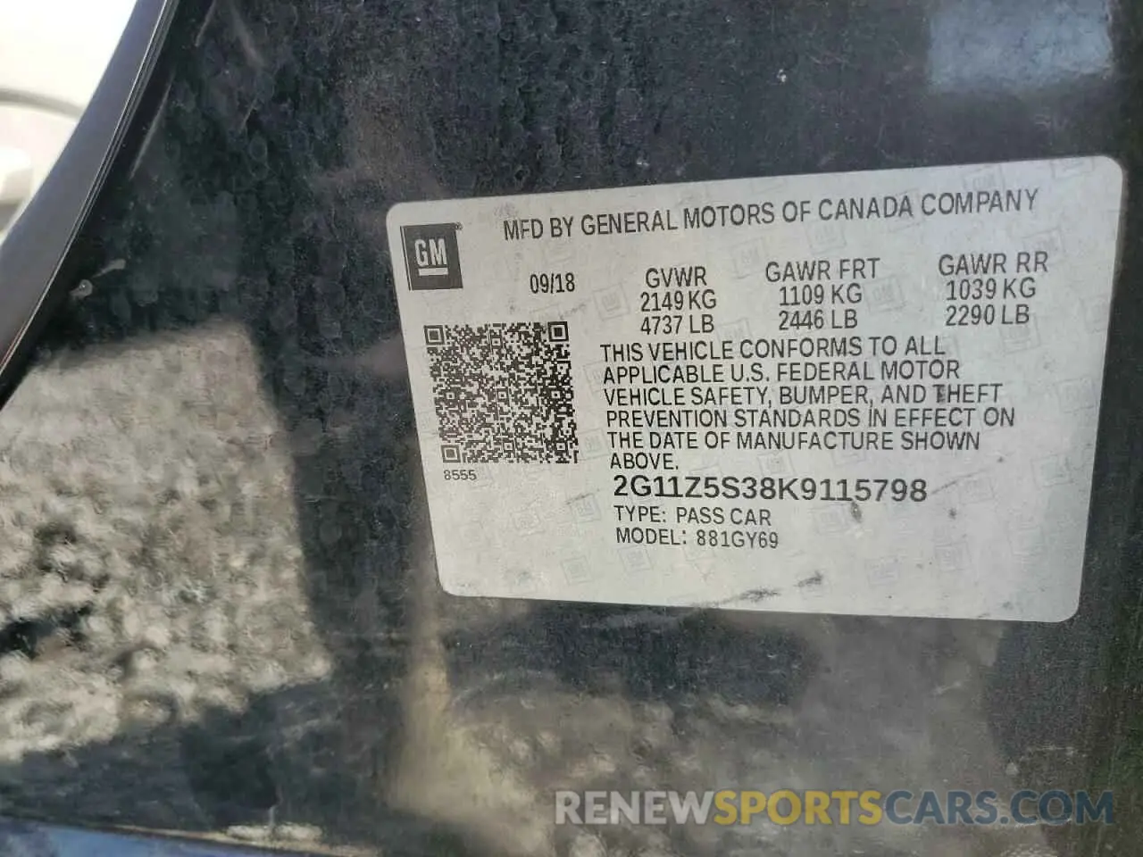 14 Photograph of a damaged car 2G11Z5S38K9115798 CHEVROLET IMPALA 2019