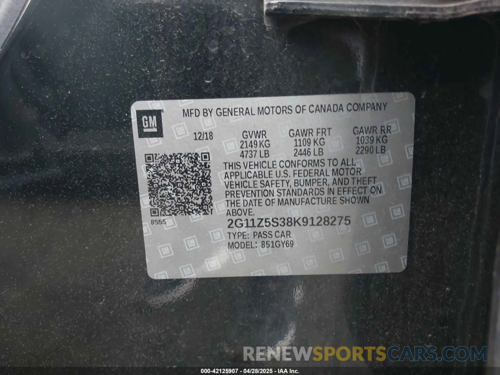 9 Photograph of a damaged car 2G11Z5S38K9128275 CHEVROLET IMPALA 2019